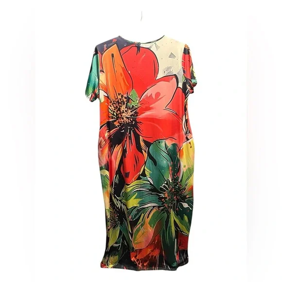Xpluswear Plus Size Multicolor Tropical Maxi Dress Short Sleeve Resortwear - Picture 2 of 4